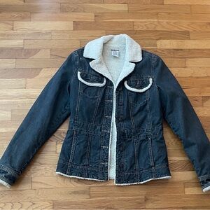 Billabong Black Denim Sherpa Trucker Jacket with Cream Lining